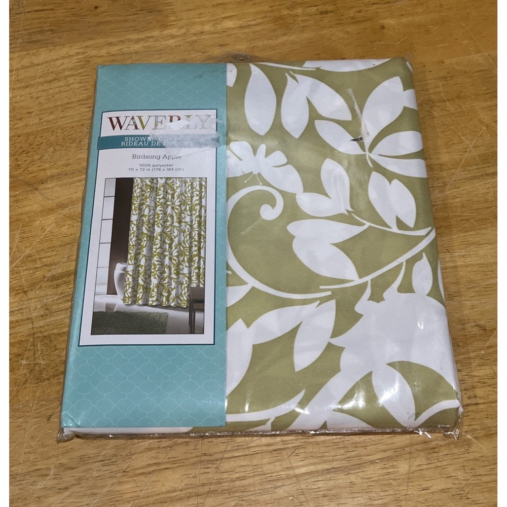 Waverly Birdsong Apple Green‎ Fabric Shower Curtain 70 x 72 Birds Leaves Modern
